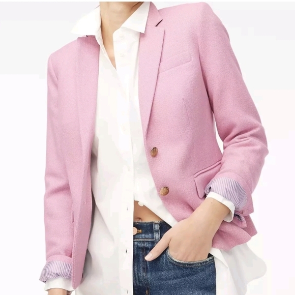 J. Crew Factory Women's Pink Herringbone Wool Blend Schoolboy Blazer - Size 22 - Picture 1 of 15